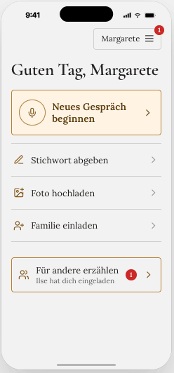 Startbildschirm der App mit dem Knopf „Neues Gespräch beginnen“